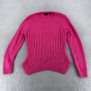 Ted Baker‎ Sweater Womens Size 4 Pink Cable Knit Crewneck Pullover Acrylic